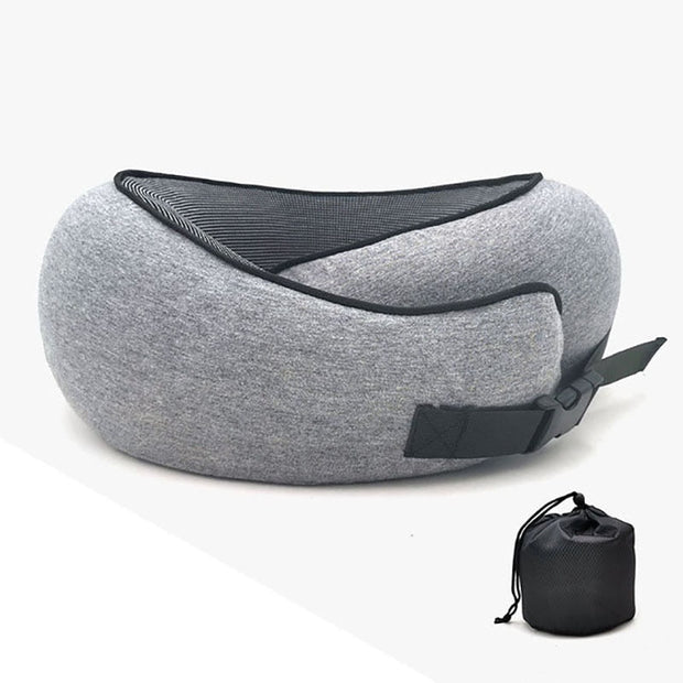 Memory Cotton U-Shaped Travel Pillow with Storage