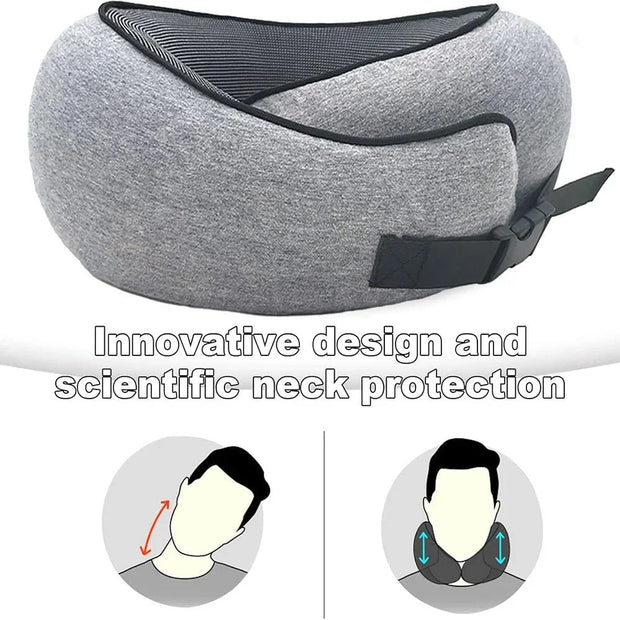 Memory Cotton U-Shaped Travel Pillow with Storage